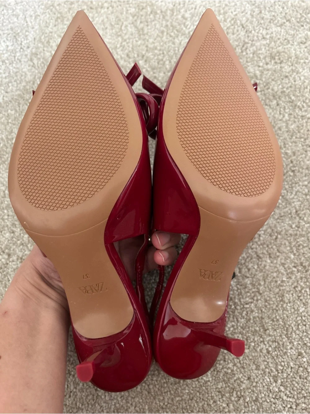 Zara Red Patent Pointed-Toe Bow Slingbacks
